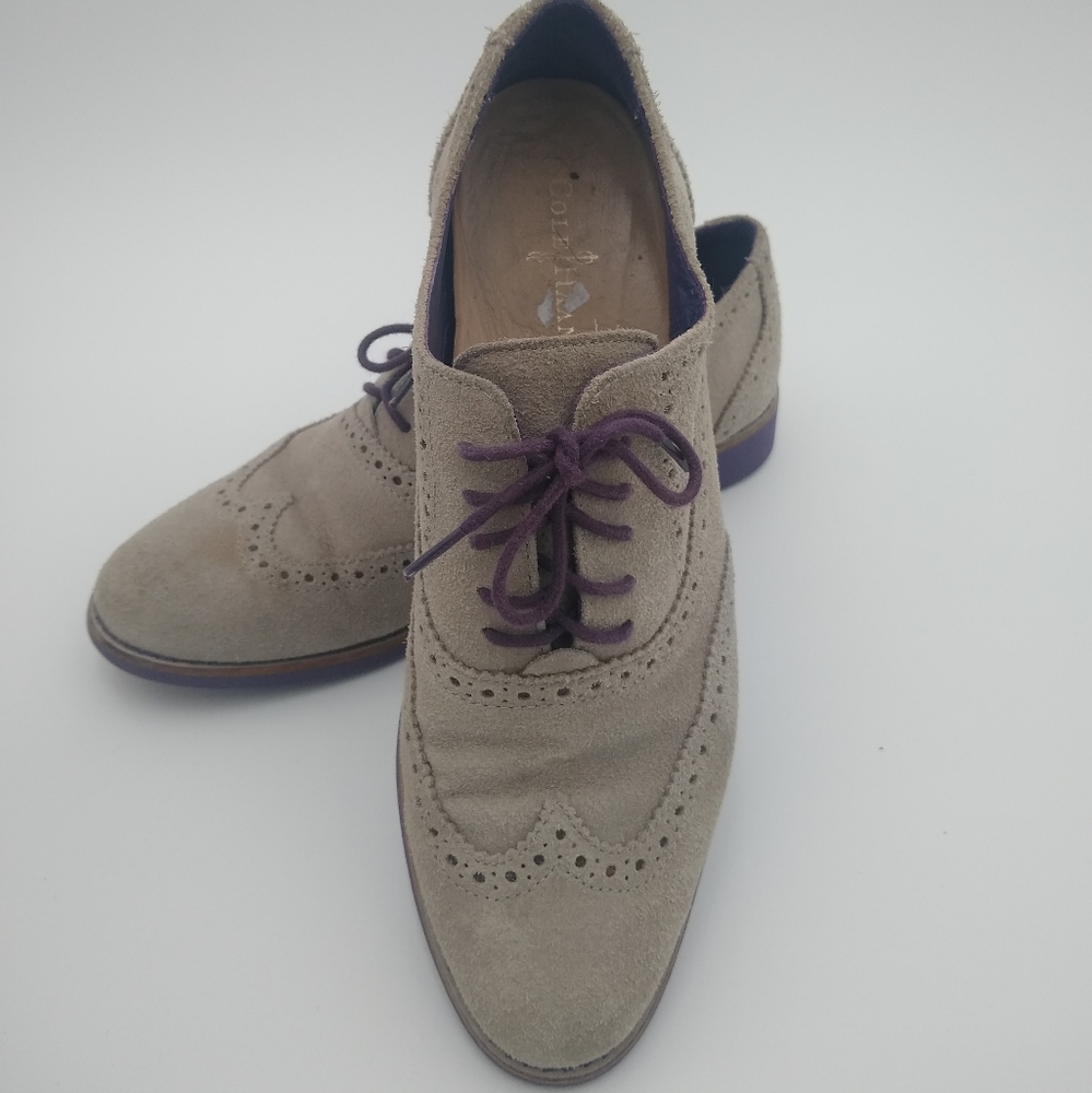 Cole Haan Suede Brogue Oxford Gray Purple Women's Shoes 8B
